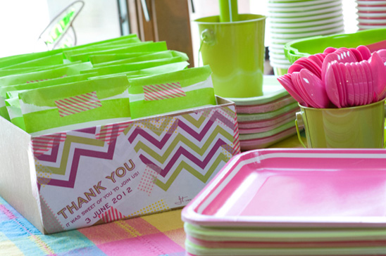 Shower favors using chevron free printables from On to Baby