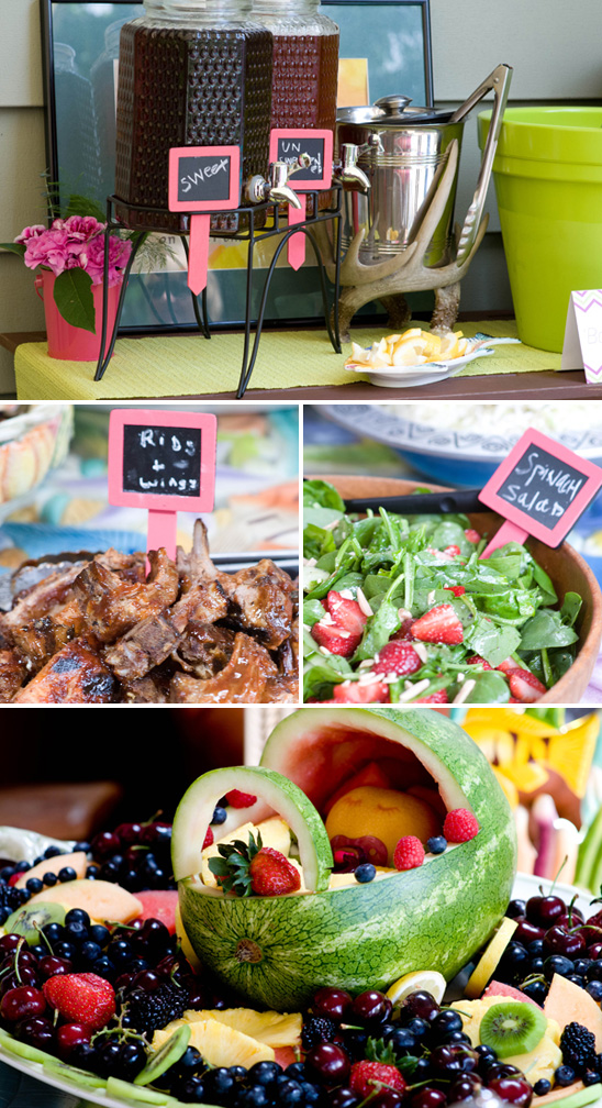 Baby shower buffet with chalkboard labels