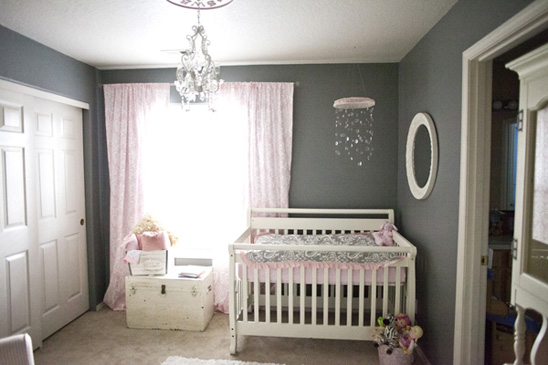 Shabby chic nursery in pink and gray