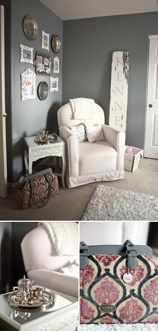 Shabby chic nursery in pink and gray