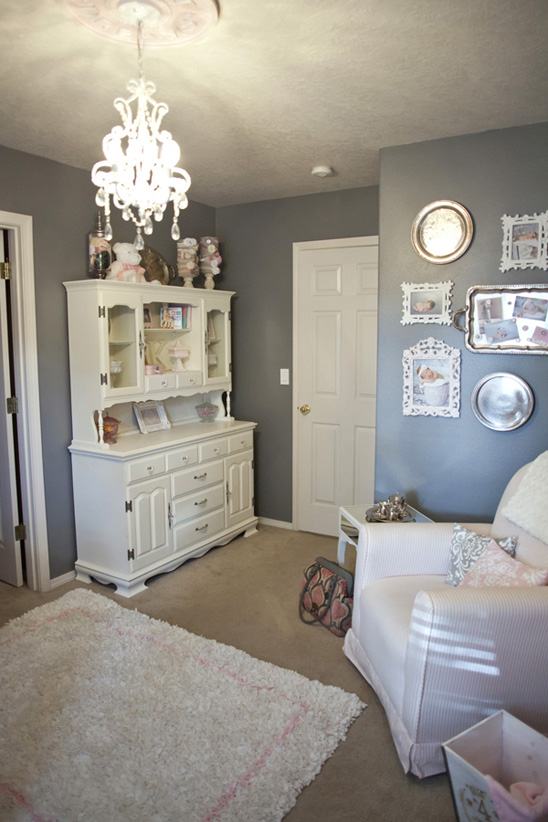 Shabby chic nursery in pink and gray