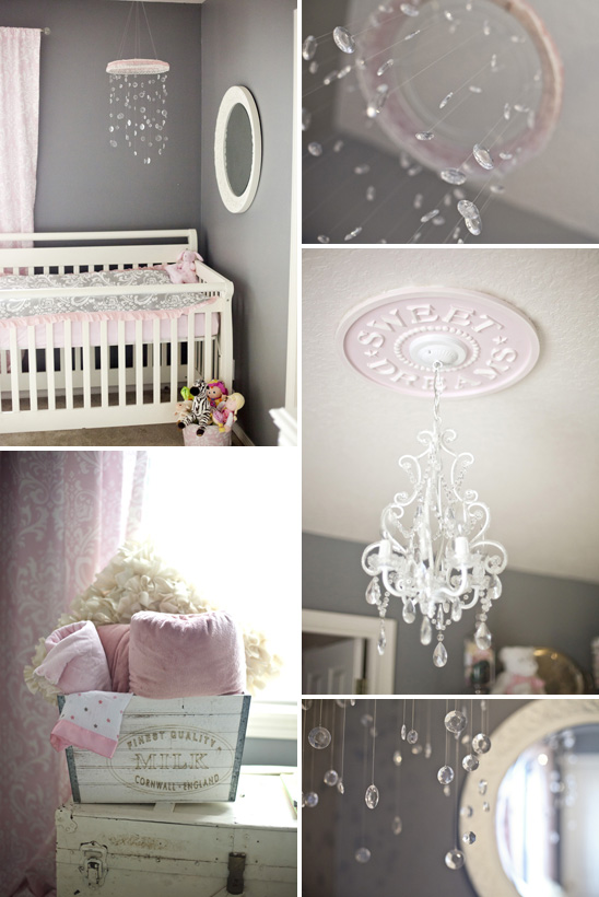 Shabby chic nursery in pink and gray
