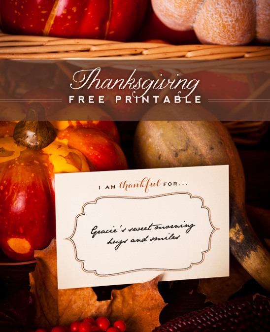 Free Printable Thanksgiving "I am thankful for..." Cards