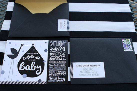 Modern Stork Themed Baby Shower in Black, White, and Gold