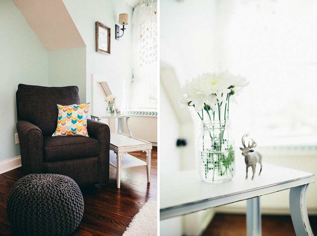 Mint Nursery with Geometric Patterns and Woodland Details